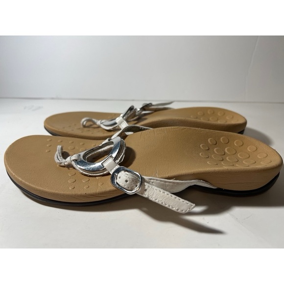 Vionic White and Tan Sandals with Silver Accents - Picture 2 of 7